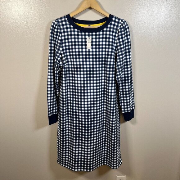 Talbots Terry Shift Dress Size Large Blue Gingham Preppy Comfy Knee Length - Picture 1 of 9